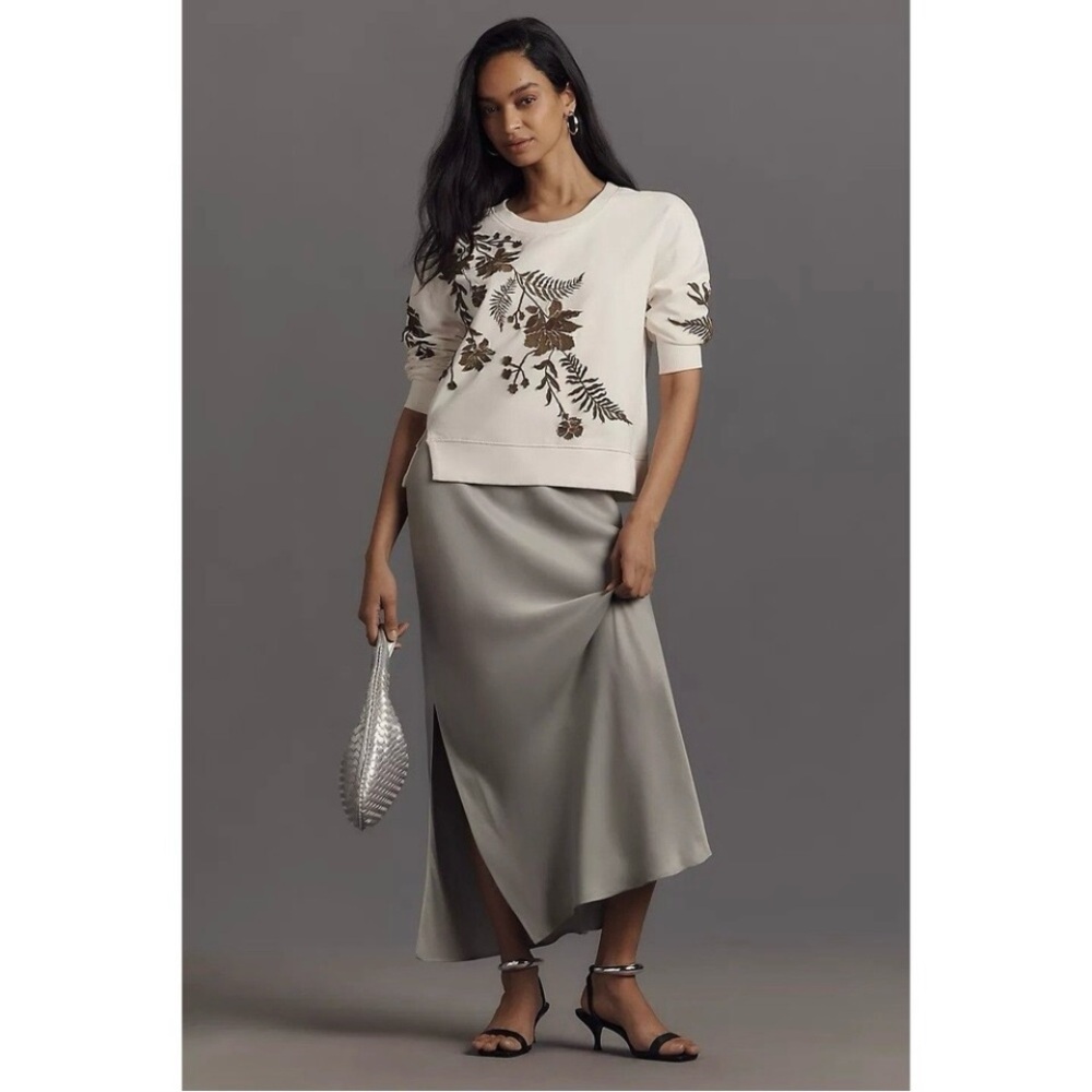 By Anthropologie Fern & Flower Crew-Neck Sweatshirt Embroidered Women’s Size S - Picture 13 of 14